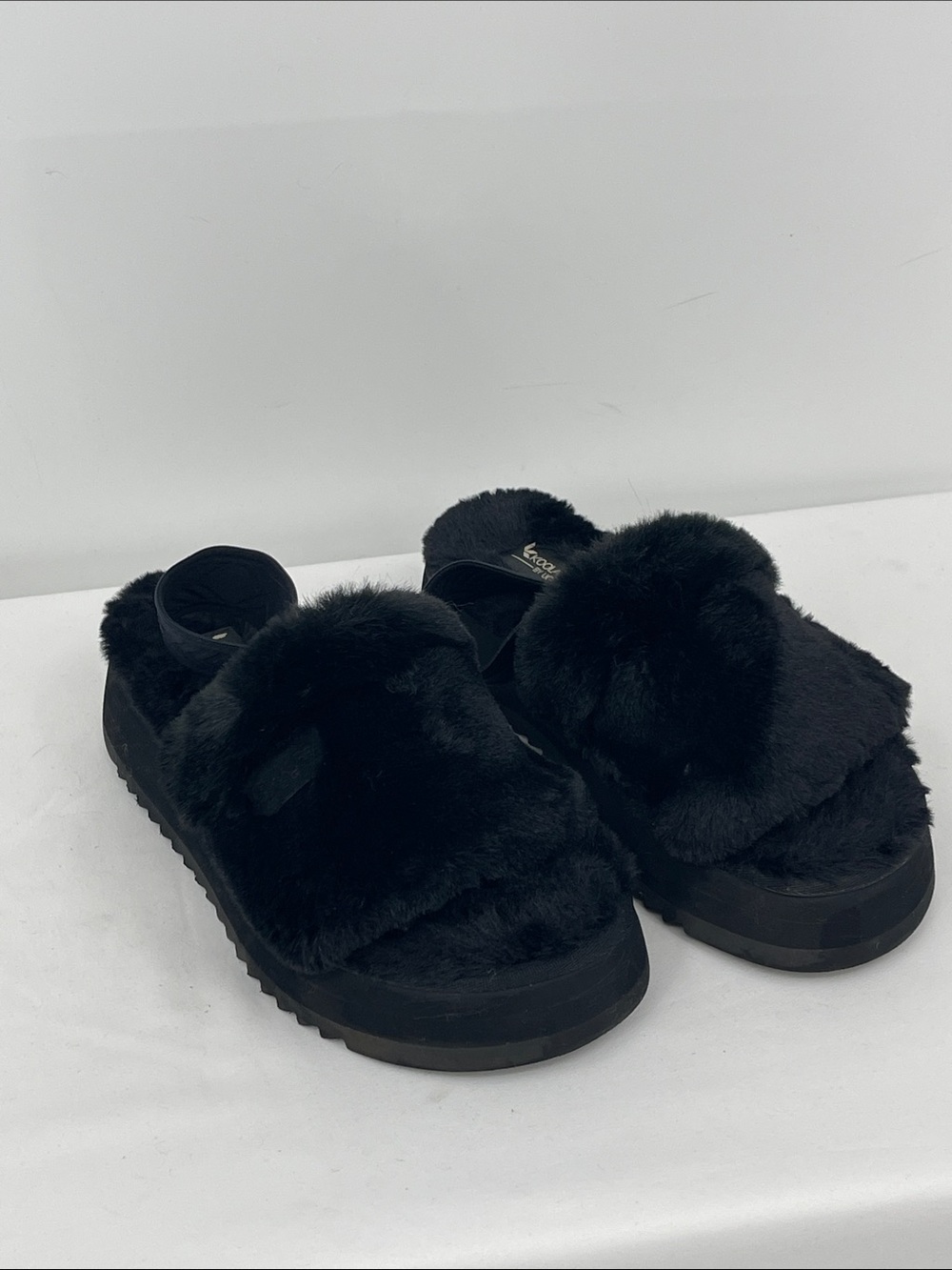 Kookaburra BY UGGS Black Faux Fur Slide Slippers WITH STRAP WOMENS SIZE  7